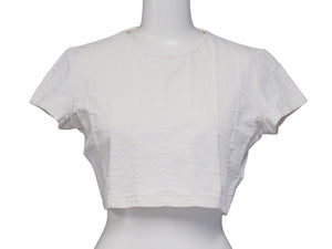 激レア CHANEL シャネル 半袖Ｔシャツ チビT クロップド ココマーク 総柄 ホワイト P07794V05398 97P サイズ40 美品 中古 53597