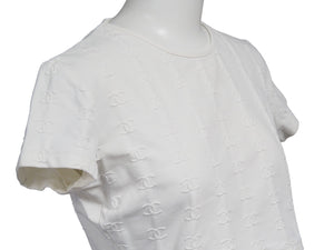 激レア CHANEL シャネル 半袖Ｔシャツ チビT クロップド ココマーク 総柄 ホワイト P07794V05398 97P サイズ40 美品 中古 53597