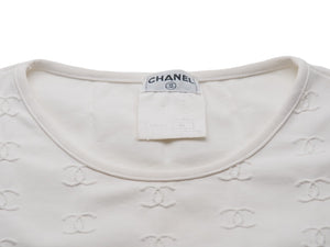 激レア CHANEL シャネル 半袖Ｔシャツ チビT クロップド ココマーク 総柄 ホワイト P07794V05398 97P サイズ40 美品 中古 53597