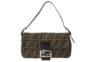 FENDI フェンディ ショルダーバッグ マンマバケット ズッカ柄 ブラウン ブラック シルバー金具 美品 中古 53611