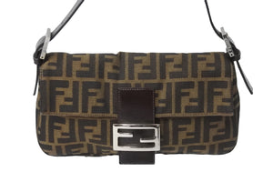FENDI フェンディ ショルダーバッグ マンマバケット ズッカ柄 ブラウン ブラック シルバー金具 美品 中古 53611