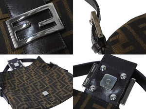 FENDI フェンディ ショルダーバッグ マンマバケット ズッカ柄 ブラウン ブラック シルバー金具 美品 中古 53611