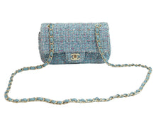 Load image into Gallery viewer, 新品同様 CHANEL シャネル ツイード チェーン ショルダーバッグ 31番台 ライトブルー ココマーク ゴールド金具 ロゴ 中古 53621