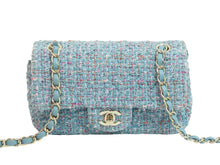 Load image into Gallery viewer, 新品同様 CHANEL シャネル ツイード チェーン ショルダーバッグ 31番台 ライトブルー ココマーク ゴールド金具 ロゴ 中古 53621
