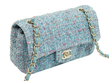Load image into Gallery viewer, 新品同様 CHANEL シャネル ツイード チェーン ショルダーバッグ 31番台 ライトブルー ココマーク ゴールド金具 ロゴ 中古 53621