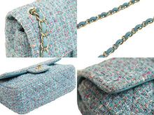 Load image into Gallery viewer, 新品同様 CHANEL シャネル ツイード チェーン ショルダーバッグ 31番台 ライトブルー ココマーク ゴールド金具 ロゴ 中古 53621