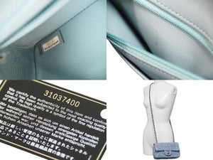 新品同様 CHANEL シャネル ツイード チェーン ショルダーバッグ 31番台 ライトブルー ココマーク ゴールド金具 ロゴ 中古 53621