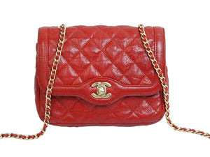 CHANEL シャネル マトラッセ チェーン ショルダーバッグ キャビアスキン 21番台 レッド ココマーク ゴールド金具 美品 中古 53636
