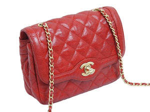 CHANEL シャネル マトラッセ チェーン ショルダーバッグ キャビアスキン 21番台 レッド ココマーク ゴールド金具 美品 中古 53636