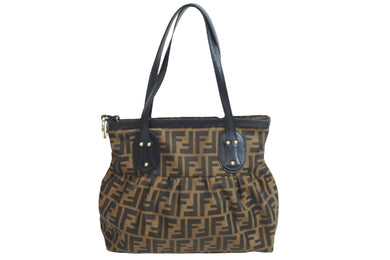 FENDI フェンディ ハンドバッグ トートバッグ ズッカ柄 2308-8BR355-JWU-039 ブラウン キャンバス レザー ゴールド金具 中古 53658