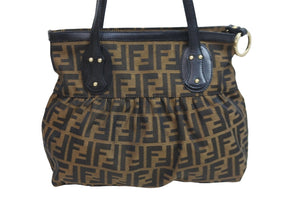 FENDI フェンディ ハンドバッグ トートバッグ ズッカ柄 2308-8BR355-JWU-039 ブラウン キャンバス レザー ゴールド金具 中古 53658