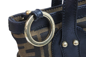 FENDI フェンディ ハンドバッグ トートバッグ ズッカ柄 2308-8BR355-JWU-039 ブラウン キャンバス レザー ゴールド金具 中古 53658