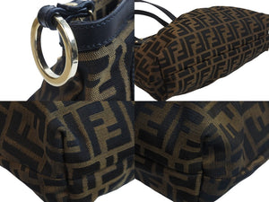 FENDI フェンディ ハンドバッグ トートバッグ ズッカ柄 2308-8BR355-JWU-039 ブラウン キャンバス レザー ゴールド金具 中古 53658
