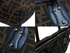 FENDI フェンディ ハンドバッグ トートバッグ ズッカ柄 2308-8BR355-JWU-039 ブラウン キャンバス レザー ゴールド金具 中古 53658