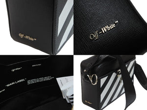 OFF WHITE オフホワイト カメラバッグ ショルダーバッグ イタリア製 レザー ブラック ホワイト シルバー金具 美品 中古 53659
