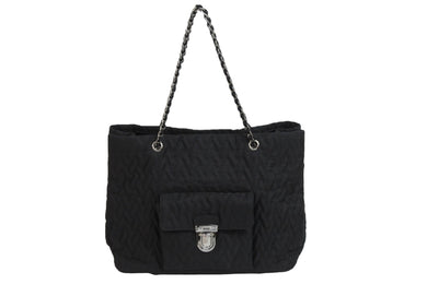 PRADA プラダ トートバッグ ハンドバッグ チェーン ブラック ナイロン シルバー金具 美品 中古 53673 