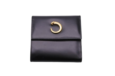 新品同様 CARTIER カルティエ パンテール 三つ折り財布 カーフ ブラック ゴールド金具 ウォレット 小物 中古 53675
