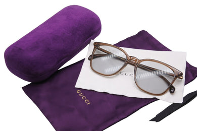 GUCCI グッチ クリア サングラス ブラウン グリーン ロゴ アイウェア 小物 55□19 150 GG0547SK 美品 中古 53682