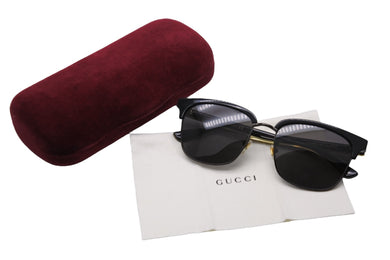 極美品 GUCCI グッチ スクエアフレーム メタルサングラス ブラック シェリーライン アイウェア 56□18 145 GG0382S 中古 53683 