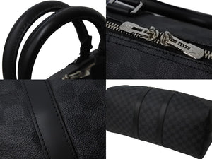 極美品 LOUIS VUITTON ルイヴィトン ボストン キーポルバンドリエール45 ダミエグラフィット N41418 ブラック シルバー金具 53684