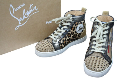 Christian Louboutin クリスチャンルブタン スニーカー ハイカット ルースパイクス ヒョウ柄 3180346 ゴールド金具 美品 中古 53699