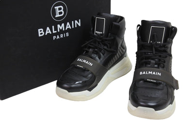 極美品 BALMAIN バルマン スニーカー ロゴバンド付き ハイカットスニーカー ブラック サイズ40 VM1C230L 中古 53705