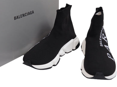 極美品 BALENCIAGA バレンシアガ スピードトレーナー Paris スニーカー ブラック シューズ 602237 サイズ40 中古 53726