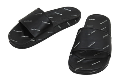 BALENCIAGA バレンシアガ サンダル ロゴ 506349 イタリア製 ブラック ホワイト レザー ラバー サイズ40 美品 中古 53731