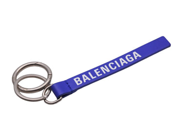 BALENCIAGA バレンシアガ エブリデイ ロゴ キーリング ブルー レザー チャーム アクセサリー 551984 美品 中古 53735