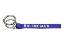 Load image into Gallery viewer, BALENCIAGA バレンシアガ エブリデイ ロゴ キーリング ブルー レザー チャーム アクセサリー 551984 美品 中古 53735