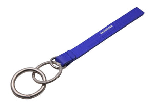 BALENCIAGA バレンシアガ エブリデイ ロゴ キーリング ブルー レザー チャーム アクセサリー 551984 美品 中古 53735