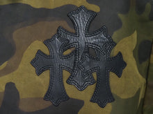 Load image into Gallery viewer, CHROMEHEARTS クロムハーツ バッククロスレザージャケット クロスパッチ ダガージップ クロスボール カモ サイズM 美品 中古 53769