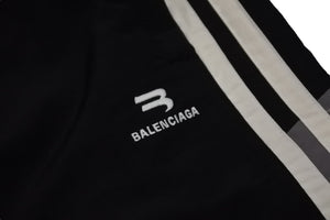 極美品 BALENCIAGA バレンシアガ 22SS サイドライントラックパンツ ナイロン 681254 ブラック ホワイト サイズM 中古 53787