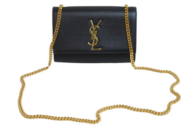 YvesSaintLaurent イブサンローラン チェーンショルダーバッグ 364021 BOW0J 1000 カーフレザー ブラック ゴールド 美品 中古 53790
