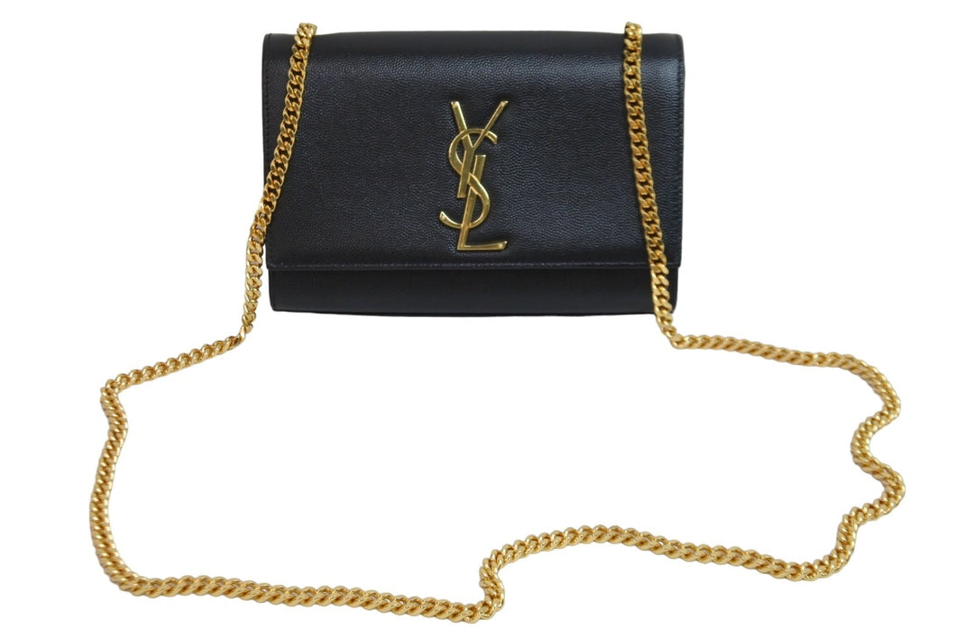 YvesSaintLaurent イブサンローラン チェーンショルダーバッグ 364021 BOW0J 1000 カーフレザー ブラック ゴールド 美品 中古 53790