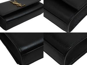 YvesSaintLaurent イブサンローラン チェーンショルダーバッグ 364021 BOW0J 1000 カーフレザー ブラック ゴールド 美品 中古 53790