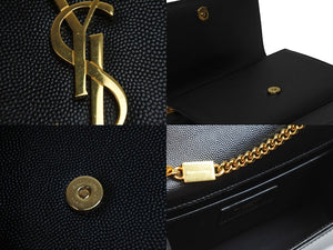 YvesSaintLaurent イブサンローラン チェーンショルダーバッグ 364021 BOW0J 1000 カーフレザー ブラック ゴールド 美品 中古 53790