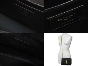 YvesSaintLaurent イブサンローラン チェーンショルダーバッグ 364021 BOW0J 1000 カーフレザー ブラック ゴールド 美品 中古 53790
