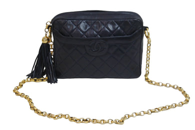 CHANEL シャネル ココマーク チェーンショルダーバッグ 斜めがけバッグ 5番台 ラムスキン ネイビー ゴールド金具 美品 中古 53792