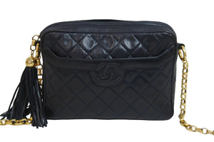 CHANEL シャネル ココマーク チェーンショルダーバッグ 斜めがけバッグ 5番台 ラムスキン ネイビー ゴールド金具 美品 中古 53792