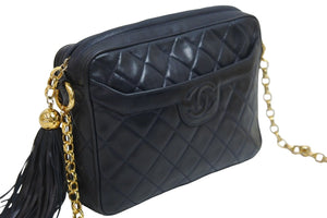 CHANEL シャネル ココマーク チェーンショルダーバッグ 斜めがけバッグ 5番台 ラムスキン ネイビー ゴールド金具 美品 中古 53792