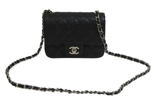 CHANEL シャネル ミニマトラッセ ココマーク ショルダーバッグ 13番台 キャビアスキン ブラック シルバー金具 美品 中古 50803