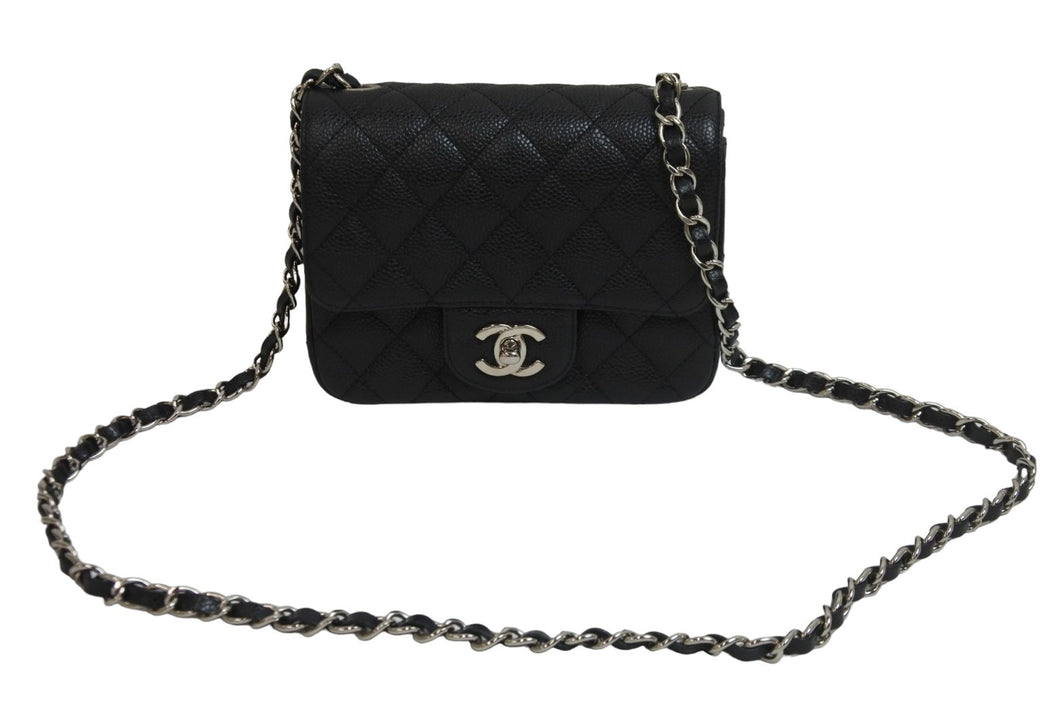 CHANEL シャネル ミニマトラッセ ココマーク ショルダーバッグ 13番台 キャビアスキン ブラック シルバー金具 美品 中古 50803