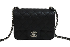 CHANEL シャネル ミニマトラッセ ココマーク ショルダーバッグ 13番台 キャビアスキン ブラック シルバー金具 美品 中古 50803