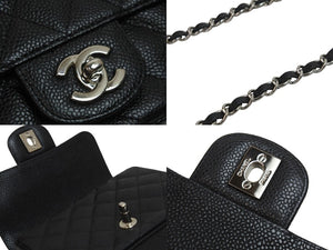 CHANEL シャネル ミニマトラッセ ココマーク ショルダーバッグ 13番台 キャビアスキン ブラック シルバー金具 美品 中古 50803