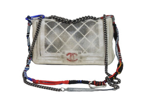 名作 CHANEL シャネル マトラッセ チェーン ショルダーバッグ アクト2 キャンバス グレー 19番台 ペンキ 美品 中古 53833