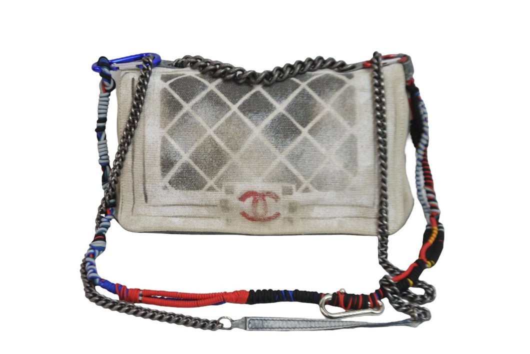 名作 CHANEL シャネル マトラッセ チェーン ショルダーバッグ アクト2 キャンバス グレー 19番台 ペンキ 美品 中古 53833
