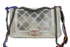 名作 CHANEL シャネル マトラッセ チェーン ショルダーバッグ アクト2 キャンバス グレー 19番台 ペンキ 美品 中古 53833
