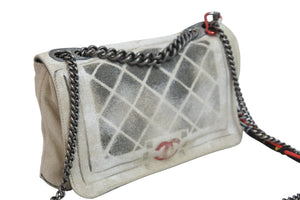 名作 CHANEL シャネル マトラッセ チェーン ショルダーバッグ アクト2 キャンバス グレー 19番台 ペンキ 美品 中古 53833