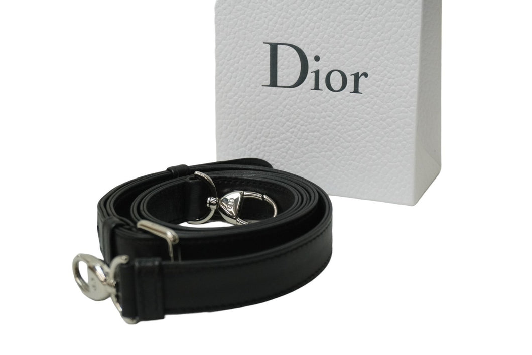 ChristianDior クリスチャンディオール ショルダーストラップ CDロゴ 替え用 レザー ブラック シルバー金具 美品 中古 53844